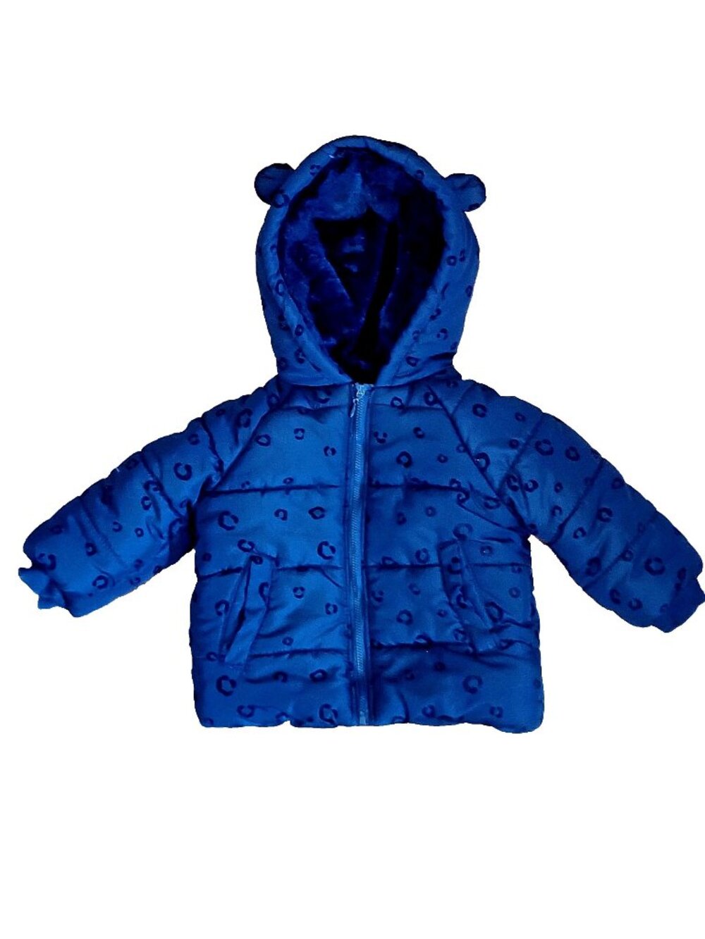 Tahari Baby Girls 18 Months Black Animal Print Hooded Puffer Jacket Coat Pockets
